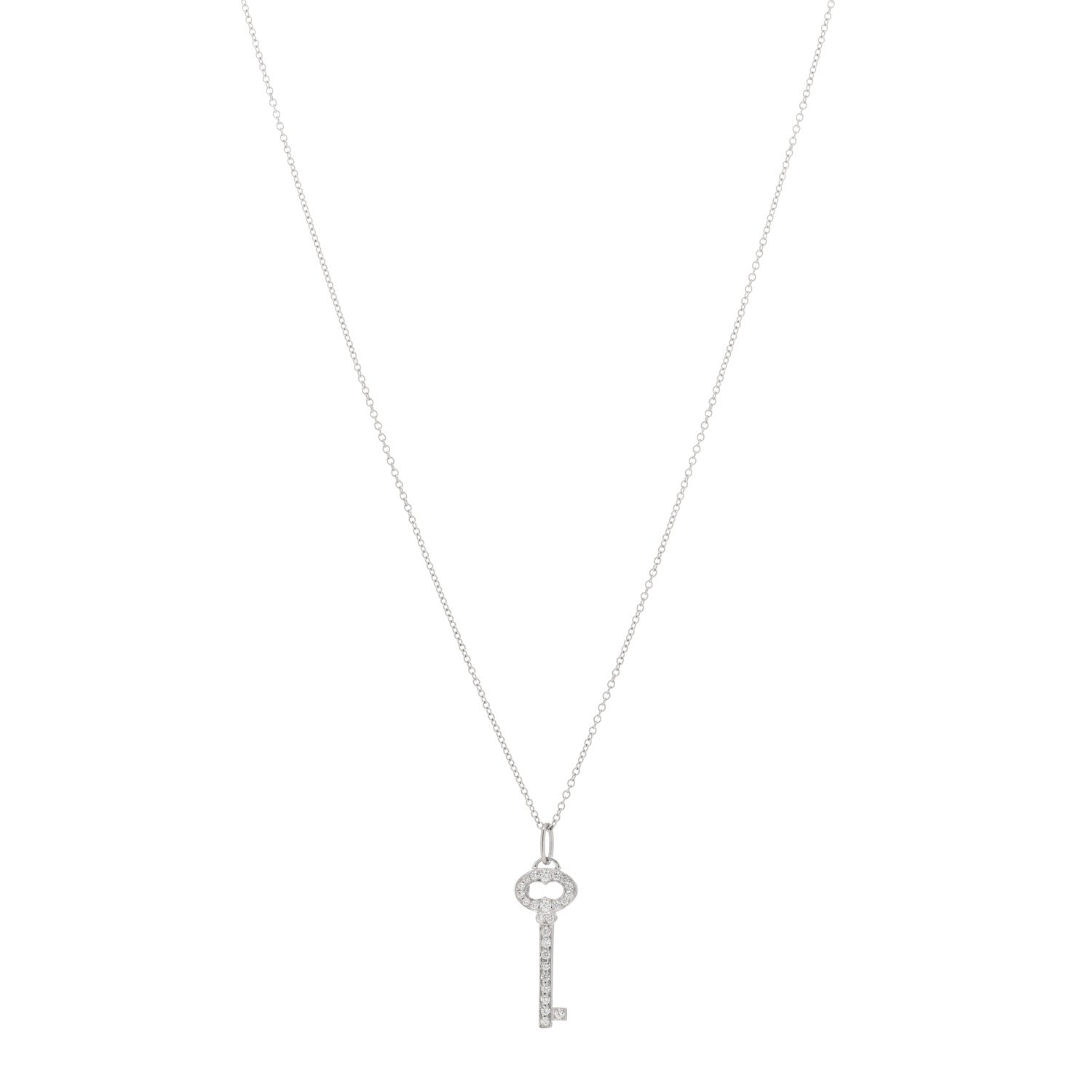 Tiffany Platinum Diamond Mini Vintage Oval Key Pendant Necklace 1 of 3