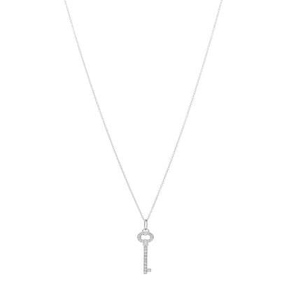 Tiffany Platinum Diamond Mini Vintage Oval Key Pendant Necklace 1 of 3