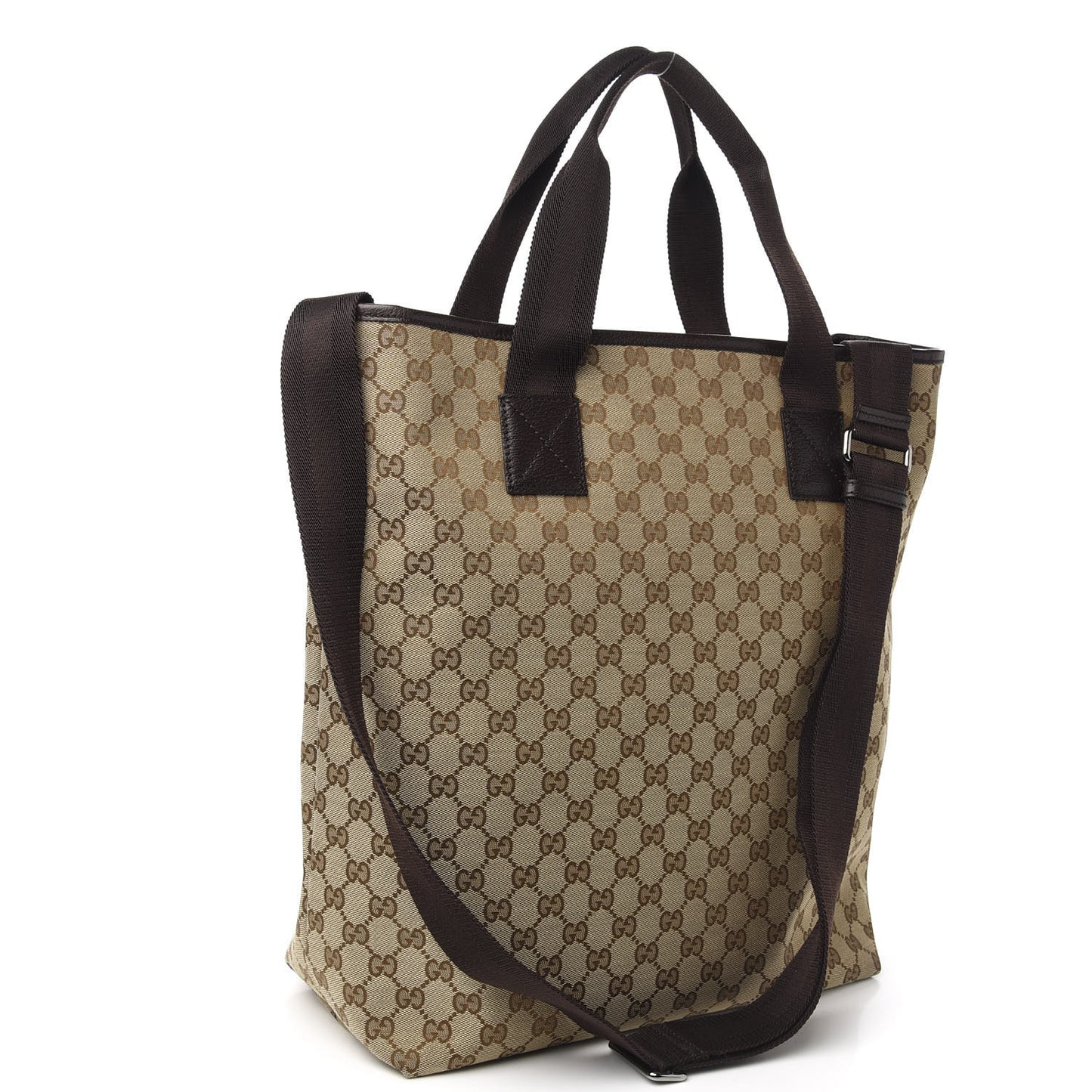 GG Monogram Medium Web Handle Vertical Tote Brown