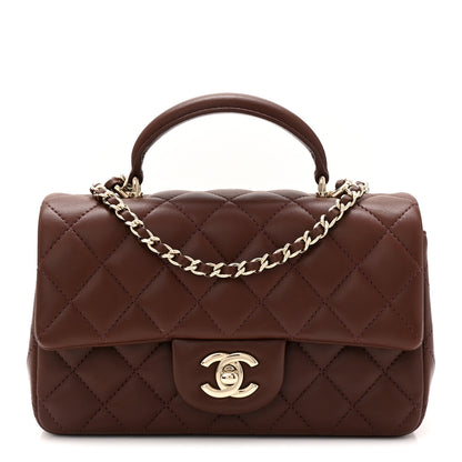 Chanel Lambskin Quilted Mini Top Handle Rectangular Flap Dark Brown 1 of 11