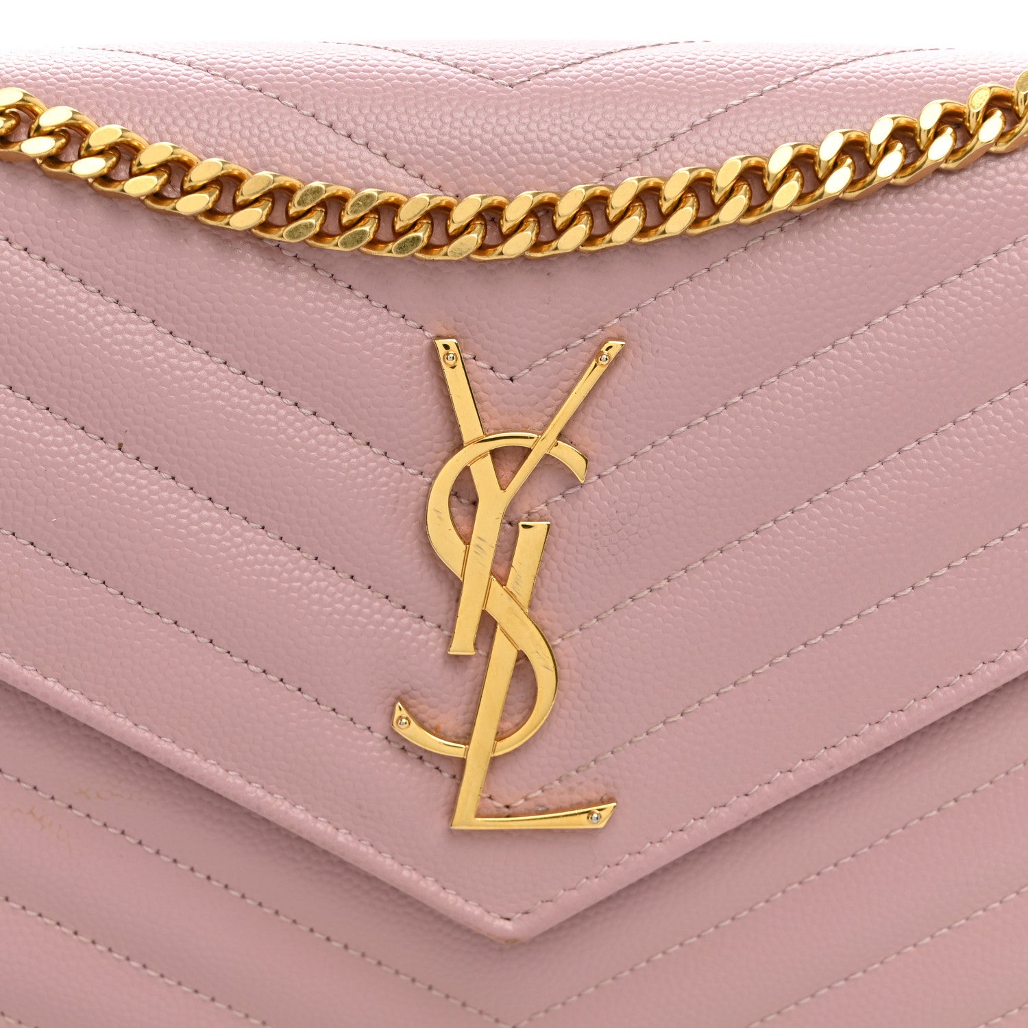 Saint Laurent Grain De Poudre Matelasse Chevron Monogram Chain Wallet Tender Pink 7 of 10