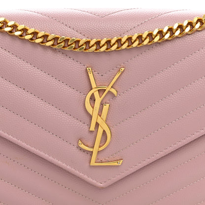 Saint Laurent Grain De Poudre Matelasse Chevron Monogram Chain Wallet Tender Pink 7 of 10