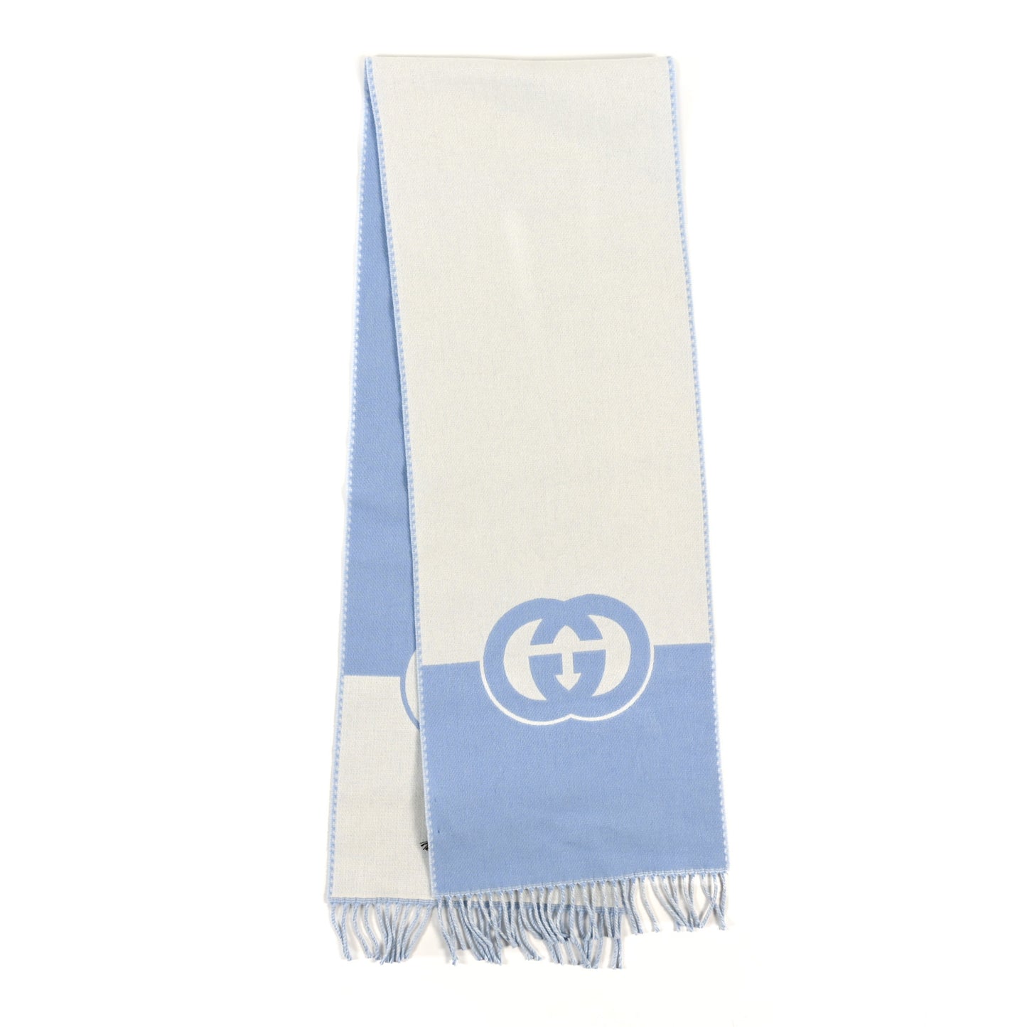Wool Cashmere Interlocking G Scarf Sky Blue Ivory