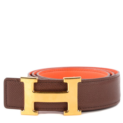 Hermes Courchevel Gulliver 32mm H Belt 78 Chocolate Orange 1 of 9