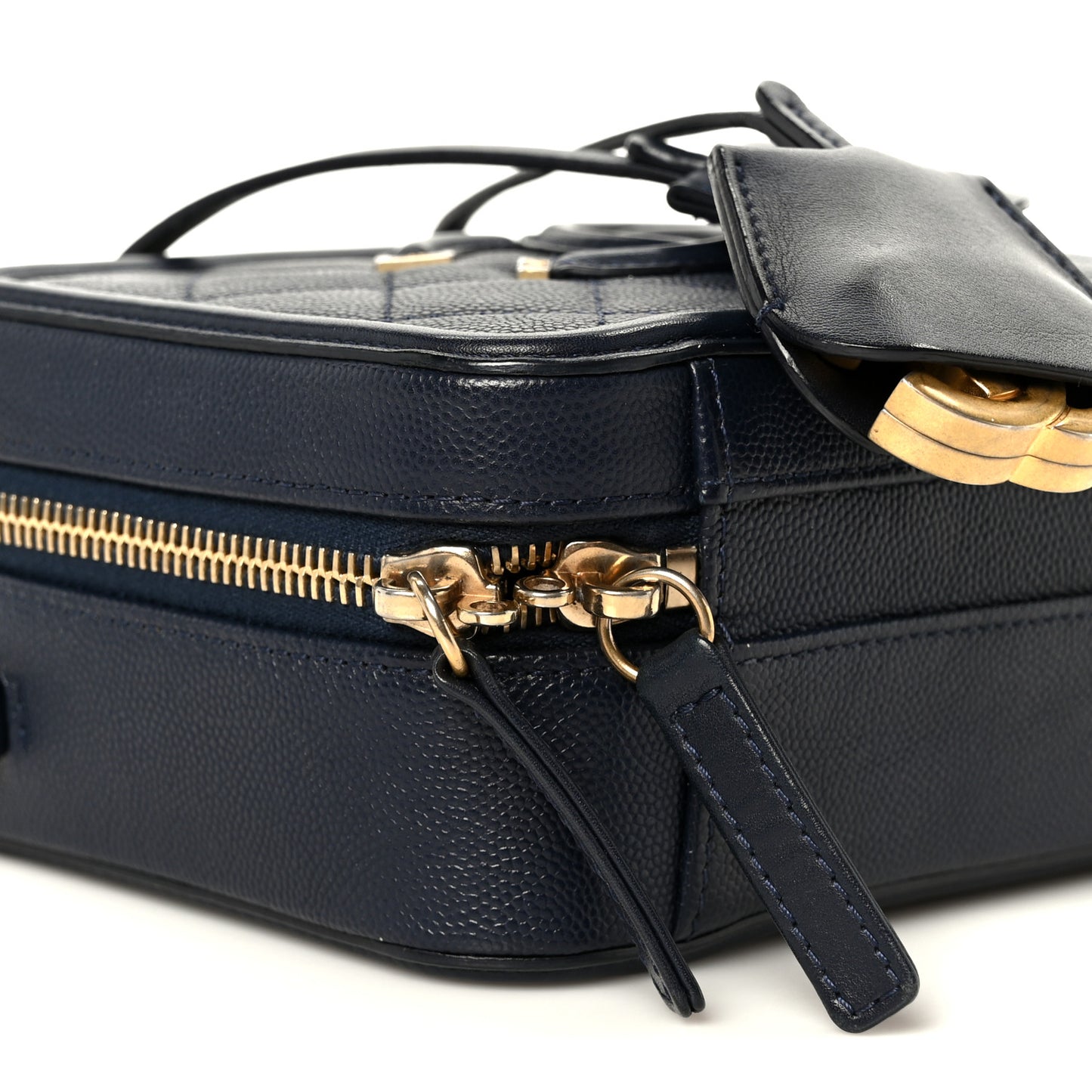 Caviar Quilted Small CC Filigree Vanity Case Navy