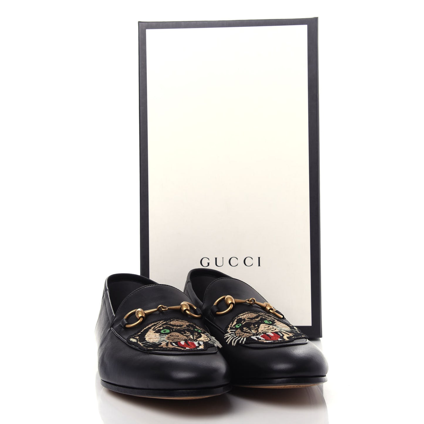 Goatskin Tiger Embroidered Mens Horsebit Loafers 8.5 Black