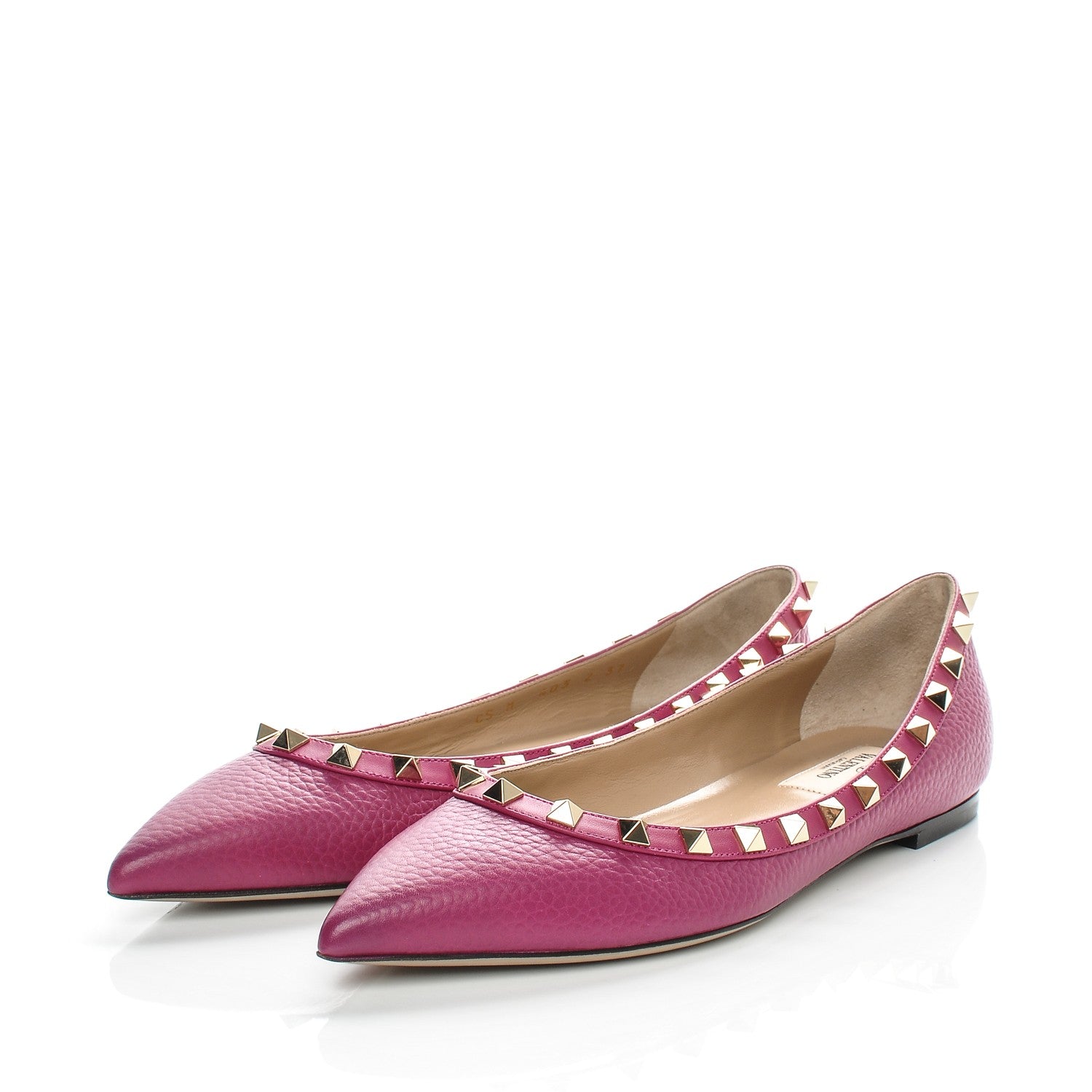 Valentino Garavani Pebbled Calfskin Rockstud Ballerina Flats 37 Deep Cyclamin 3 of 9