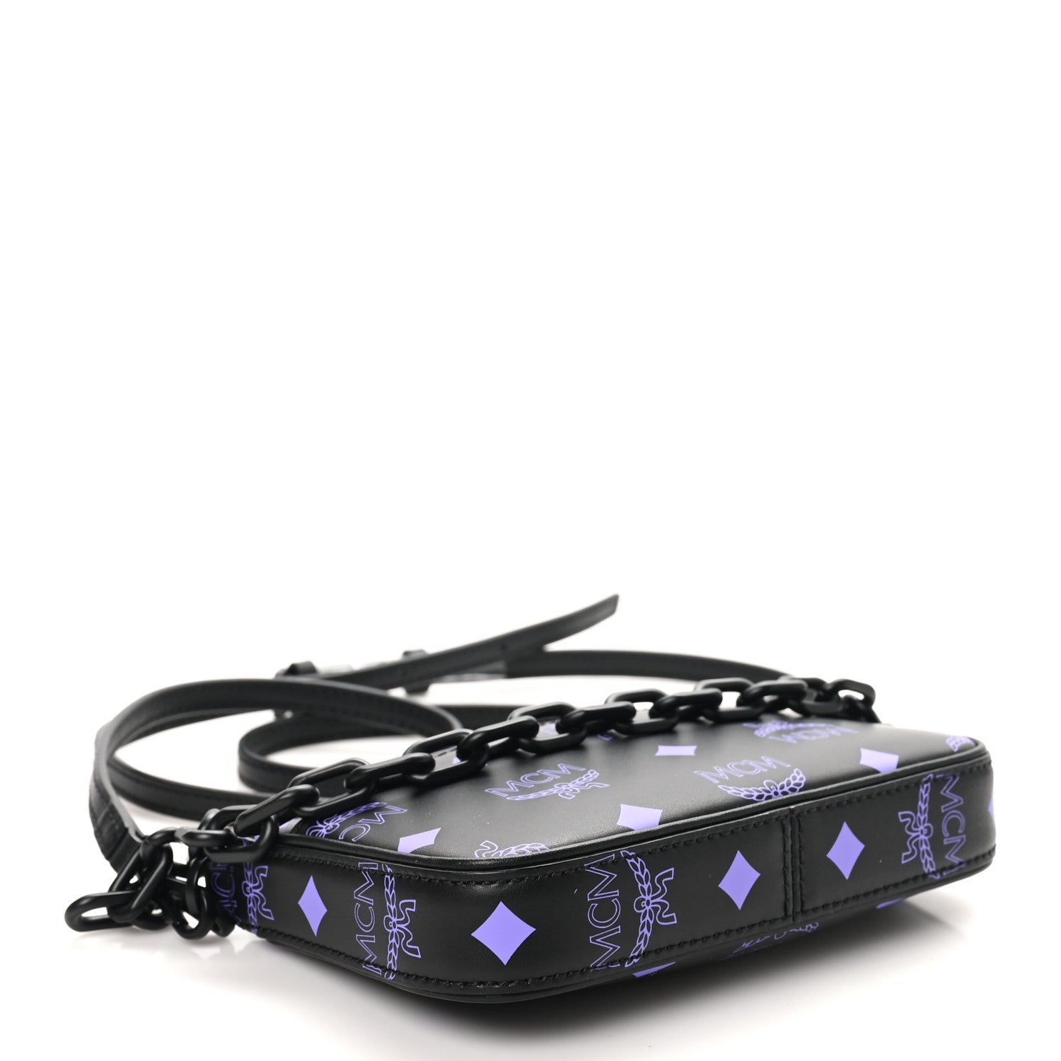 MCM Calfskin Visetos Color Splash Logo Pouch On Chain Mini Dahlia Purple 4 of 9