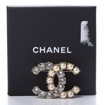 Chanel Crystal Pearl CC Dazzling Domino Brooch Gold 5 of 5