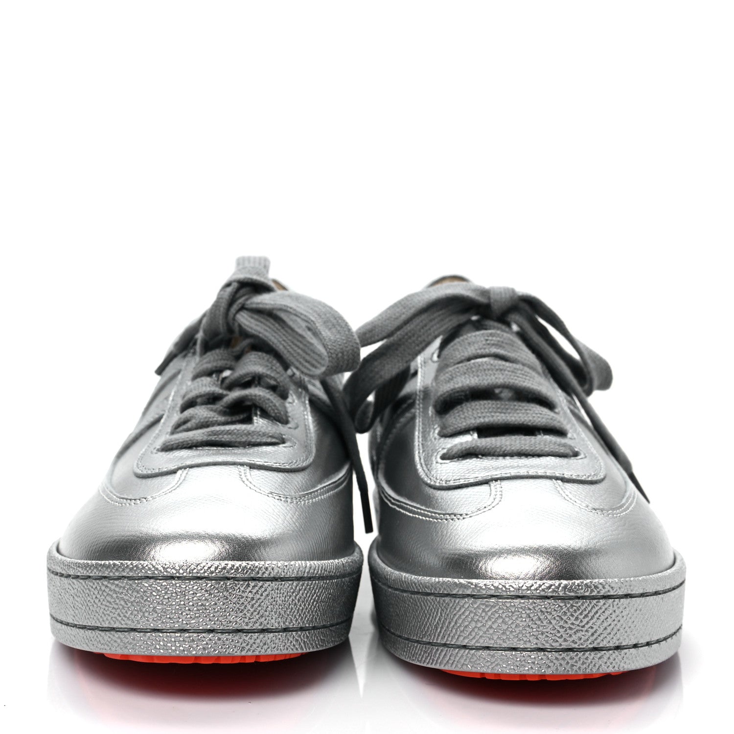 Hermes Metallic Epsom Womens Boomerang Sneakers 38.5 Argente 2 of 8