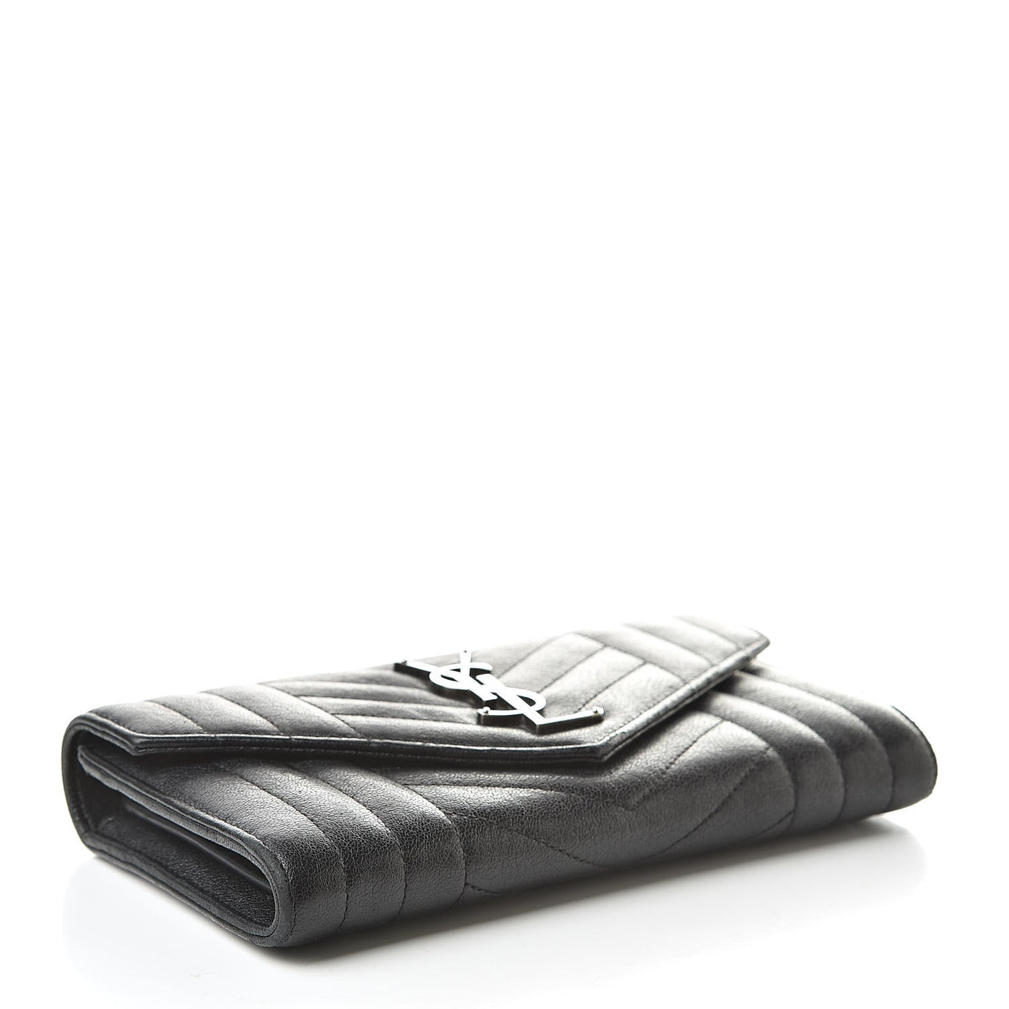 Lambskin Mixed Matelasse Quilted Large Monogram Envelope Wallet Black