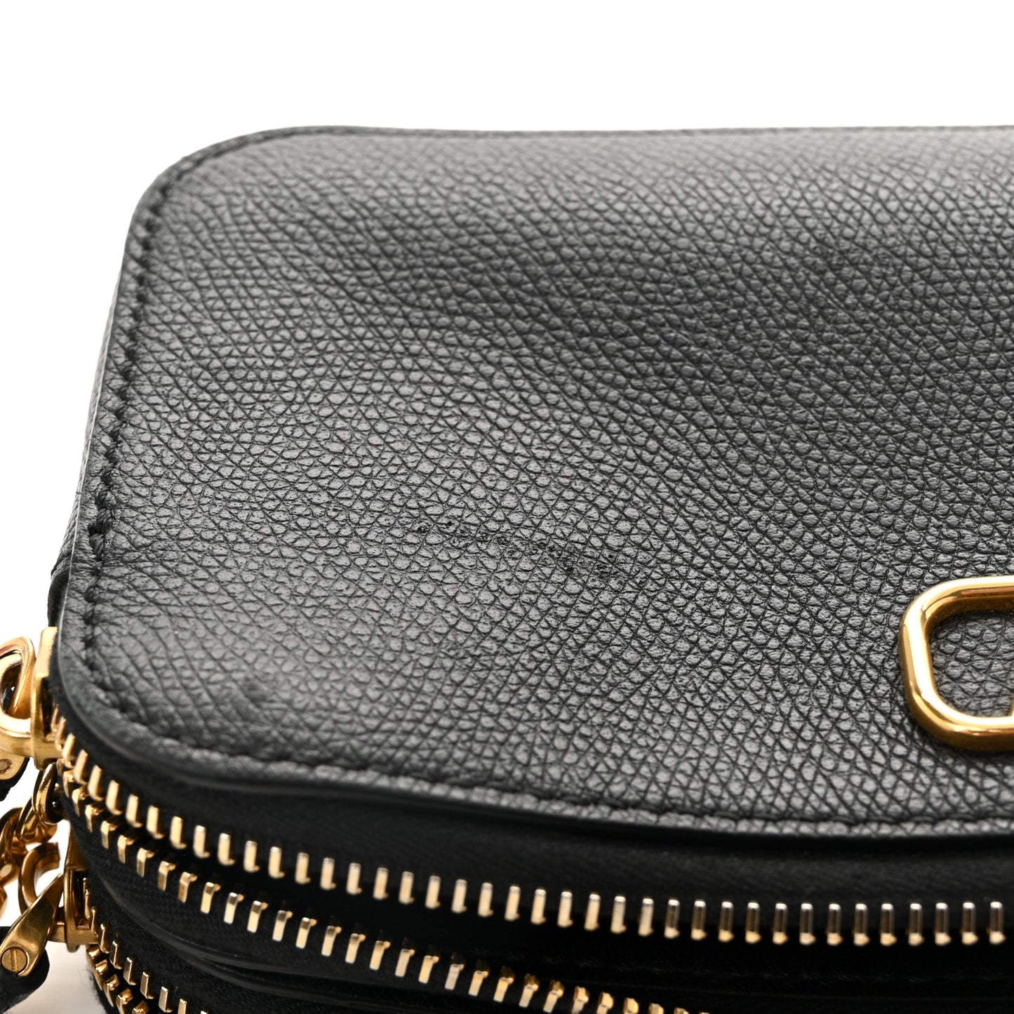 Grainy Calfskin VLogo Double Zip Camera Crossbody Bag Black