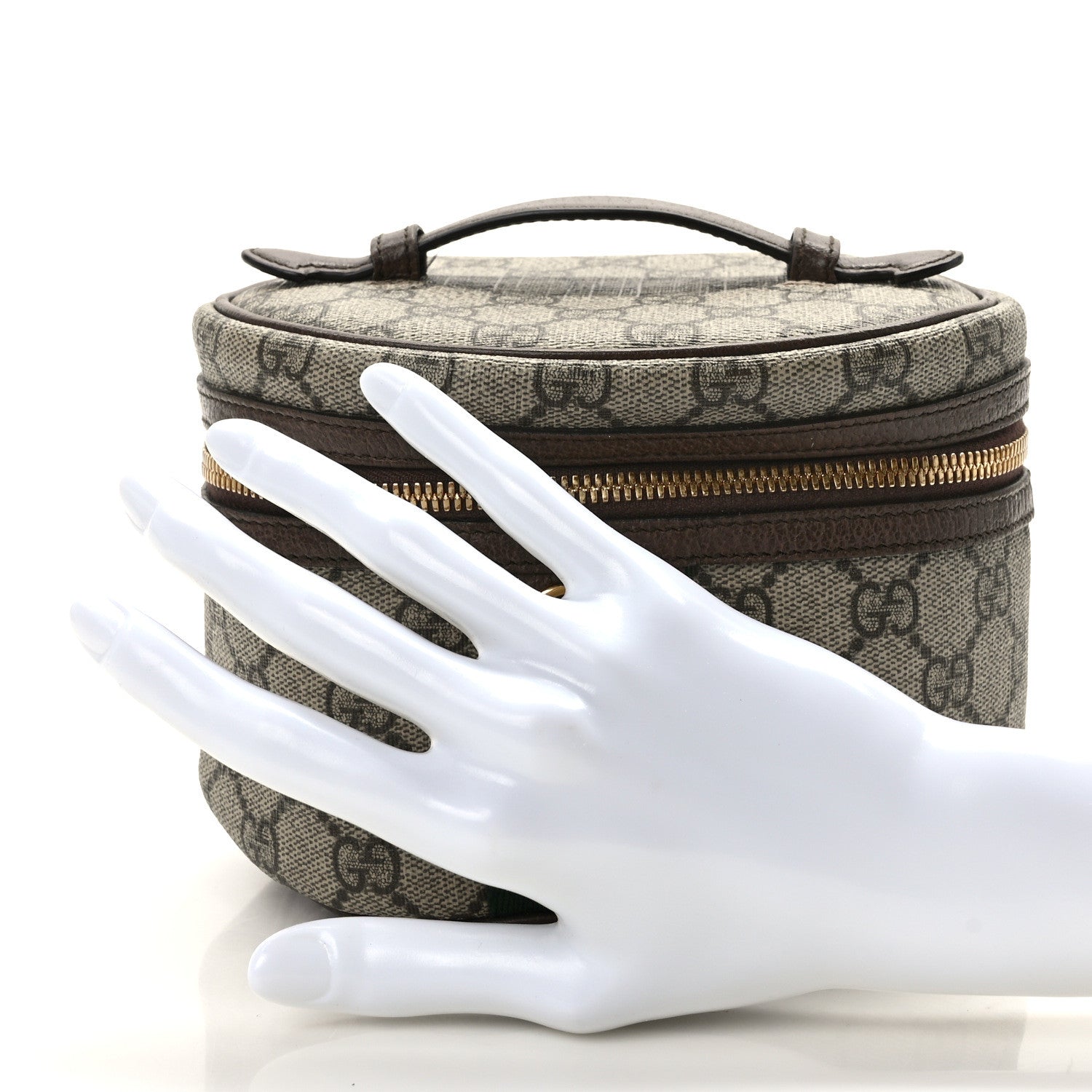 Gucci GG Supreme Monogram Textured Calfskin Web Ophidia Vanity Cosmetic Case Beige Ebony New Acero 2 of 11
