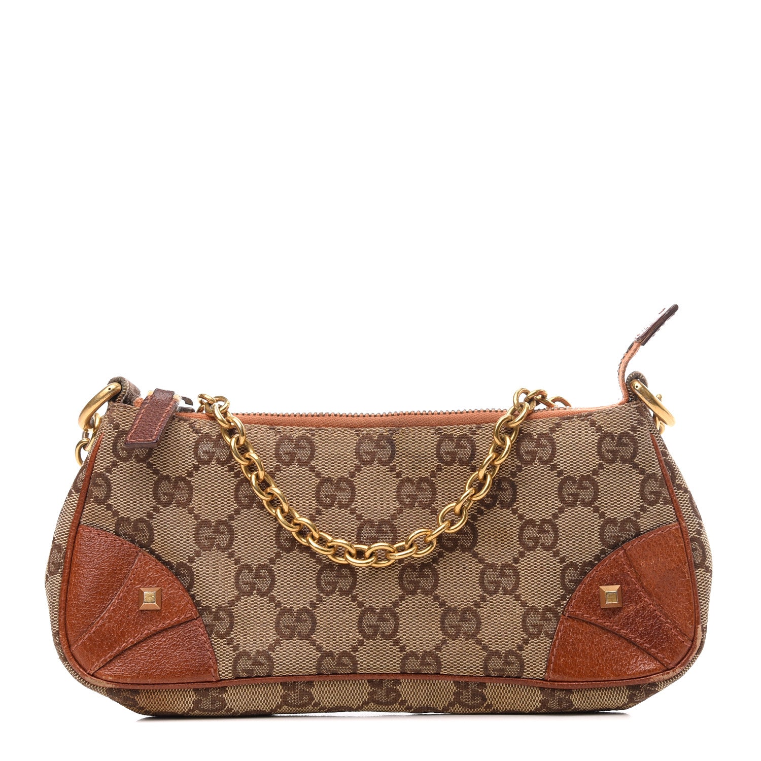 Gucci Monogram Horsebit Nail Chain Pochette Orange 1 of 9