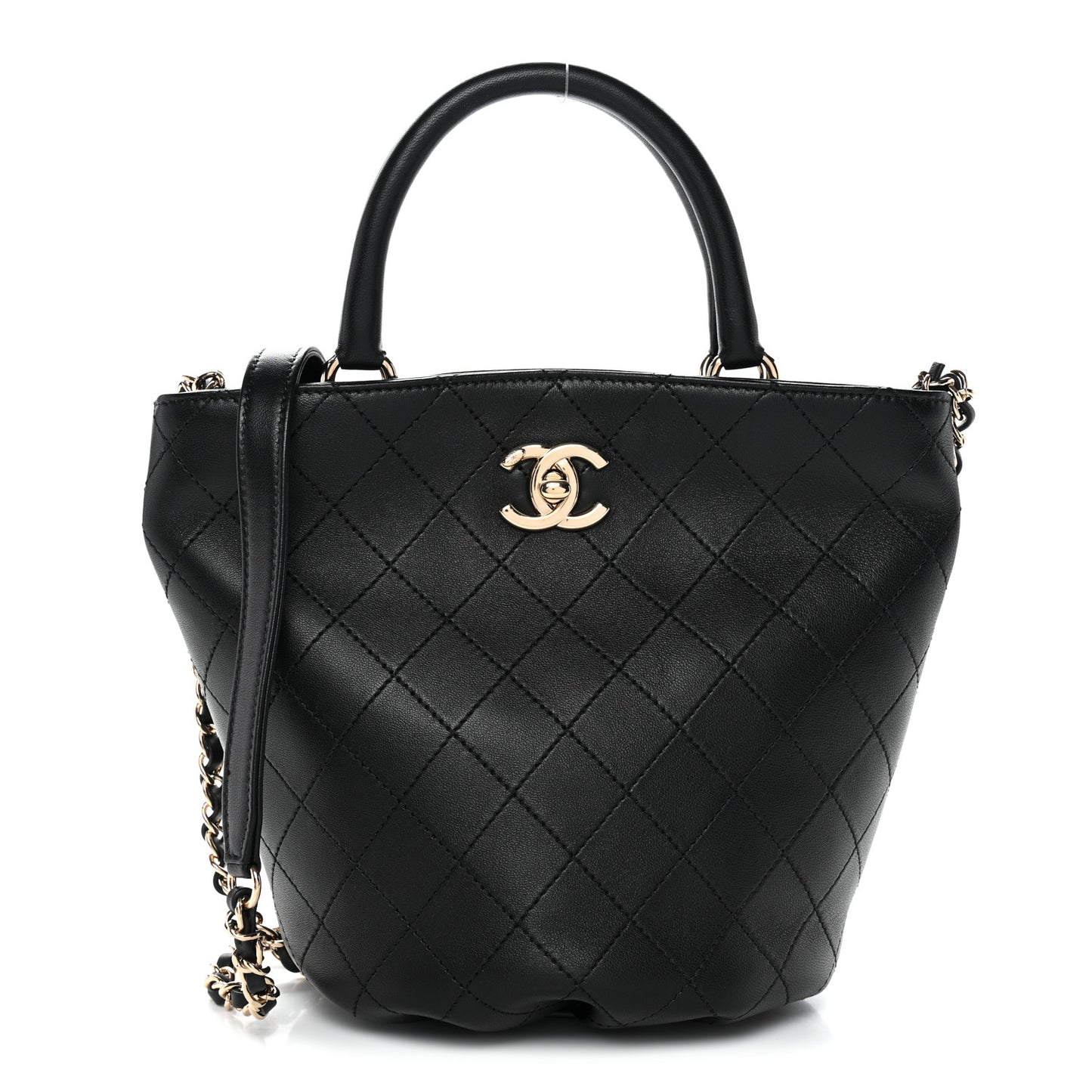 Lambskin Stitched Small Shopping Tote Black