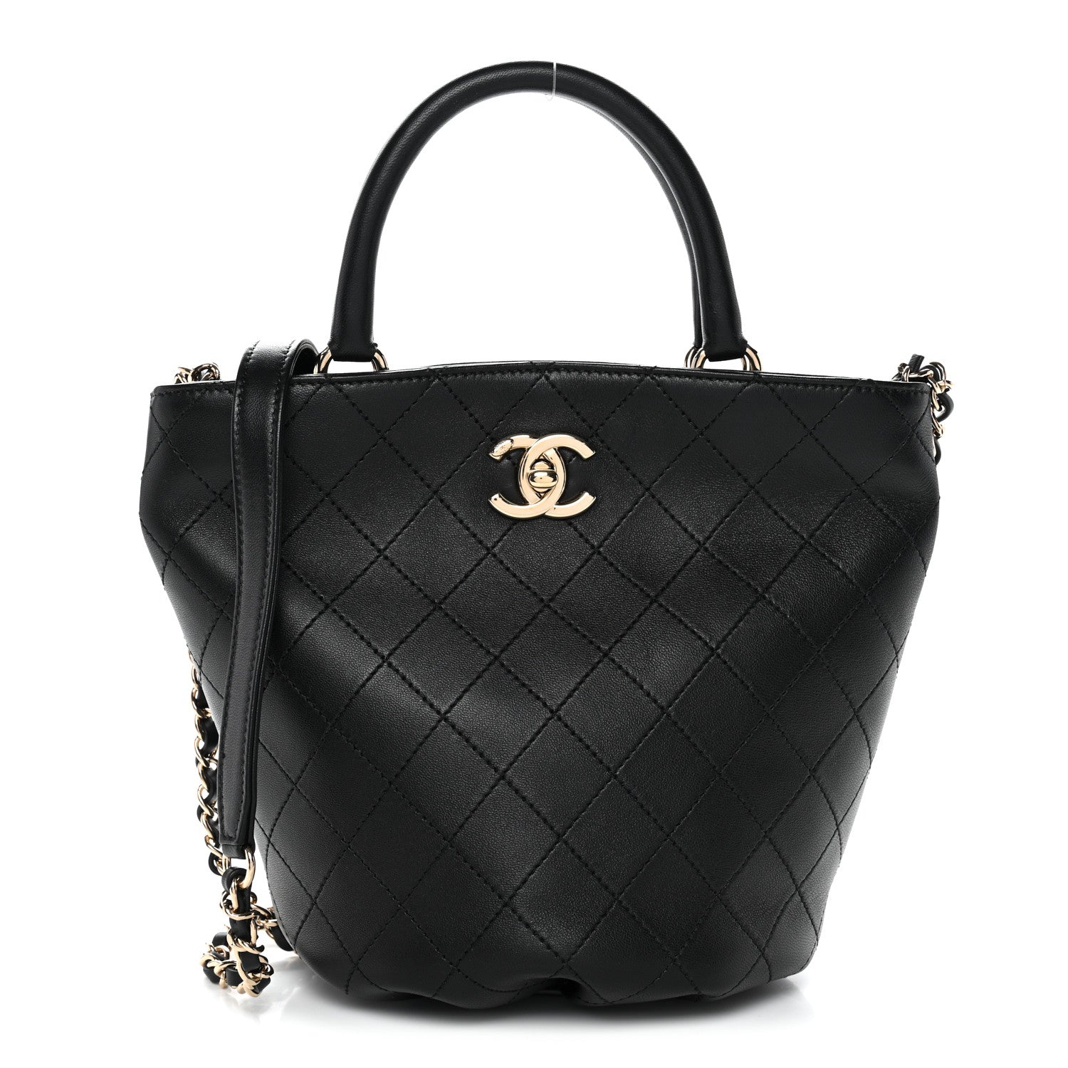 Chanel Lambskin Stitched Small Shopping Tote Black 1 of 10