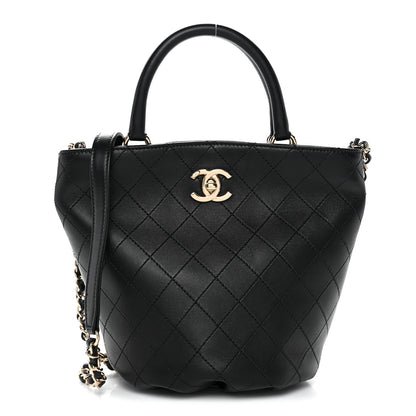 Chanel Lambskin Stitched Small Shopping Tote Black 1 of 10