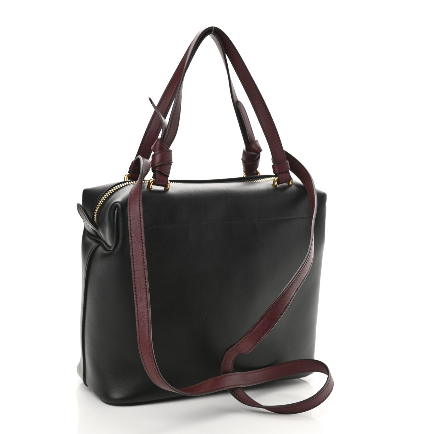Lambskin Small Soft Cube Satchel Black Burgundy