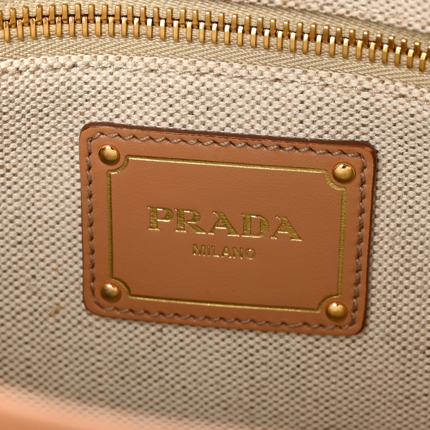 Prada Linen Vitello Mini Logo Buckle Bag Natural 6 of 9