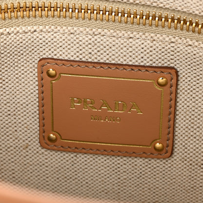 Prada Linen Vitello Mini Logo Buckle Bag Natural 6 of 9