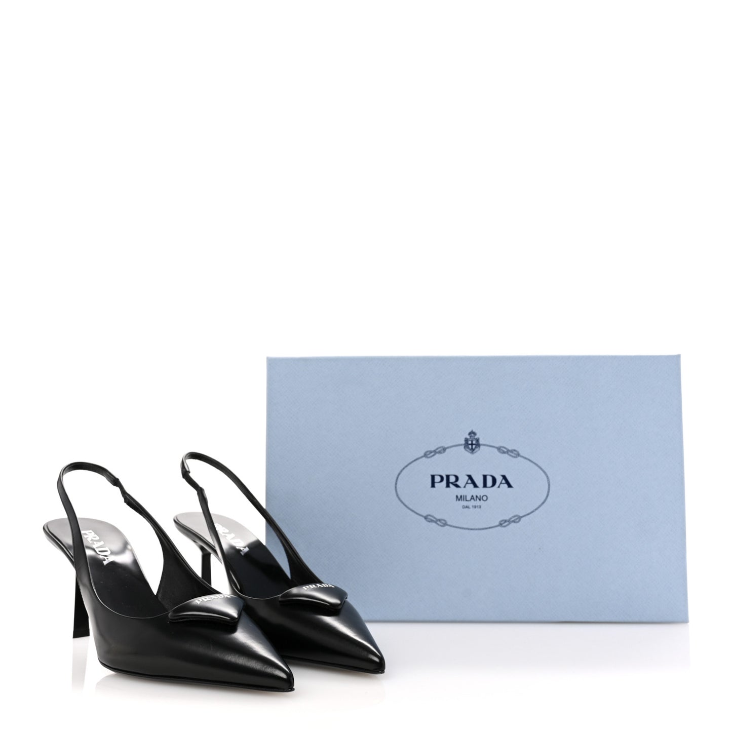 Spazzolato Triangle Logo Pointed Toe 75mm Slingback Pumps  38 Black