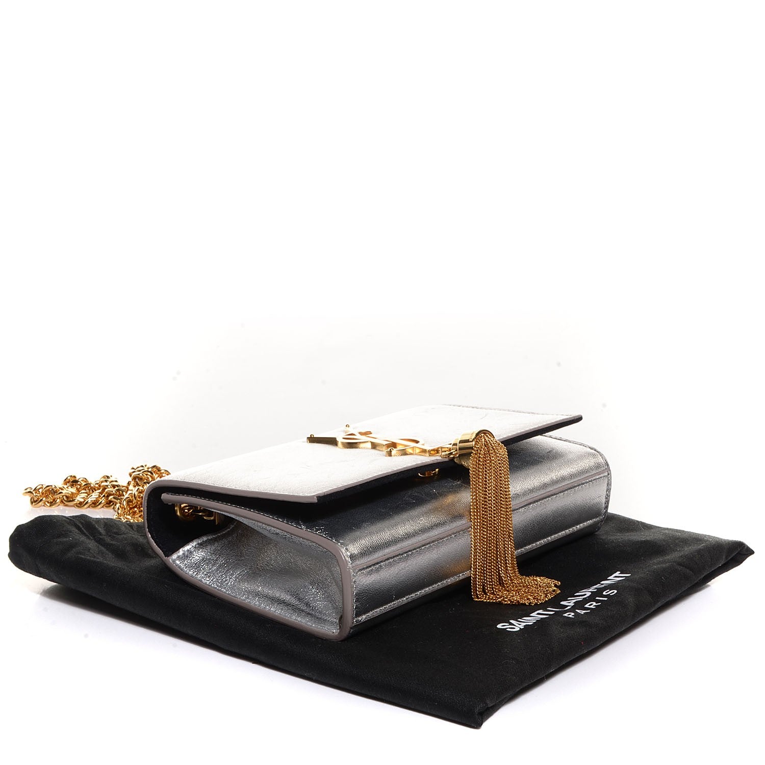 Saint Laurent Calfskin Small Classic Monogram Kate Tassel Satchel Silver 4 of 9