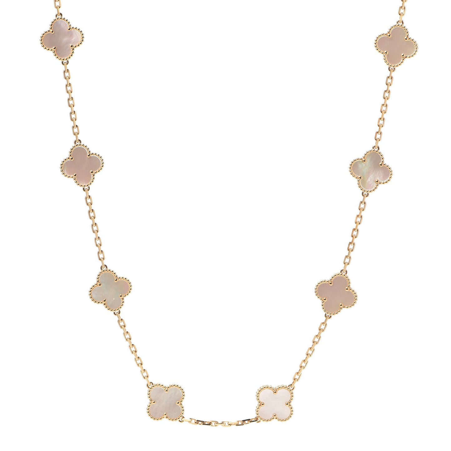 18K Yellow Gold Mother of Pearl 20 Motifs Vintage Alhambra Necklace