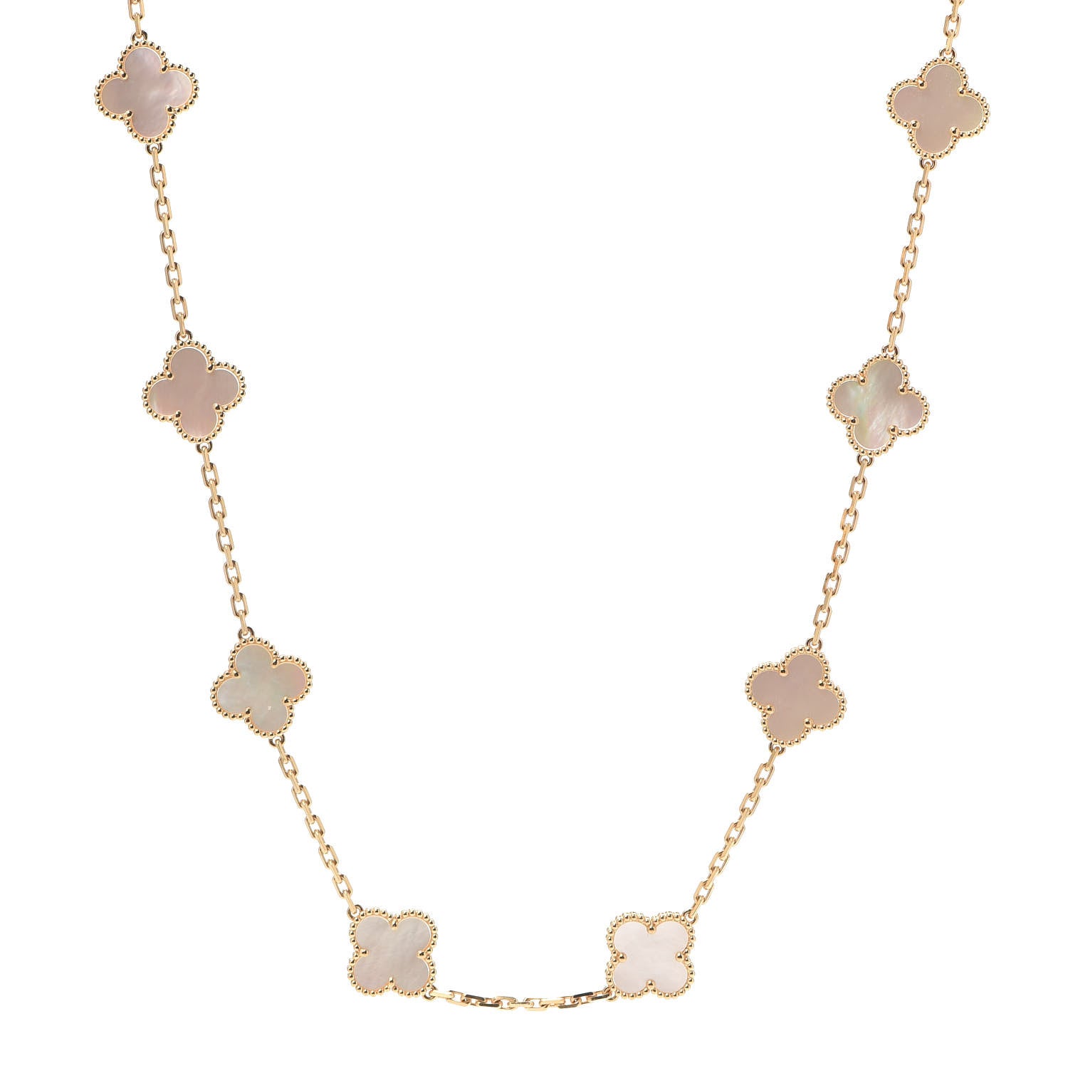 Van Cleef & Arpels 18K Yellow Gold Mother of Pearl 20 Motifs Vintage Alhambra Necklace 1 of 8
