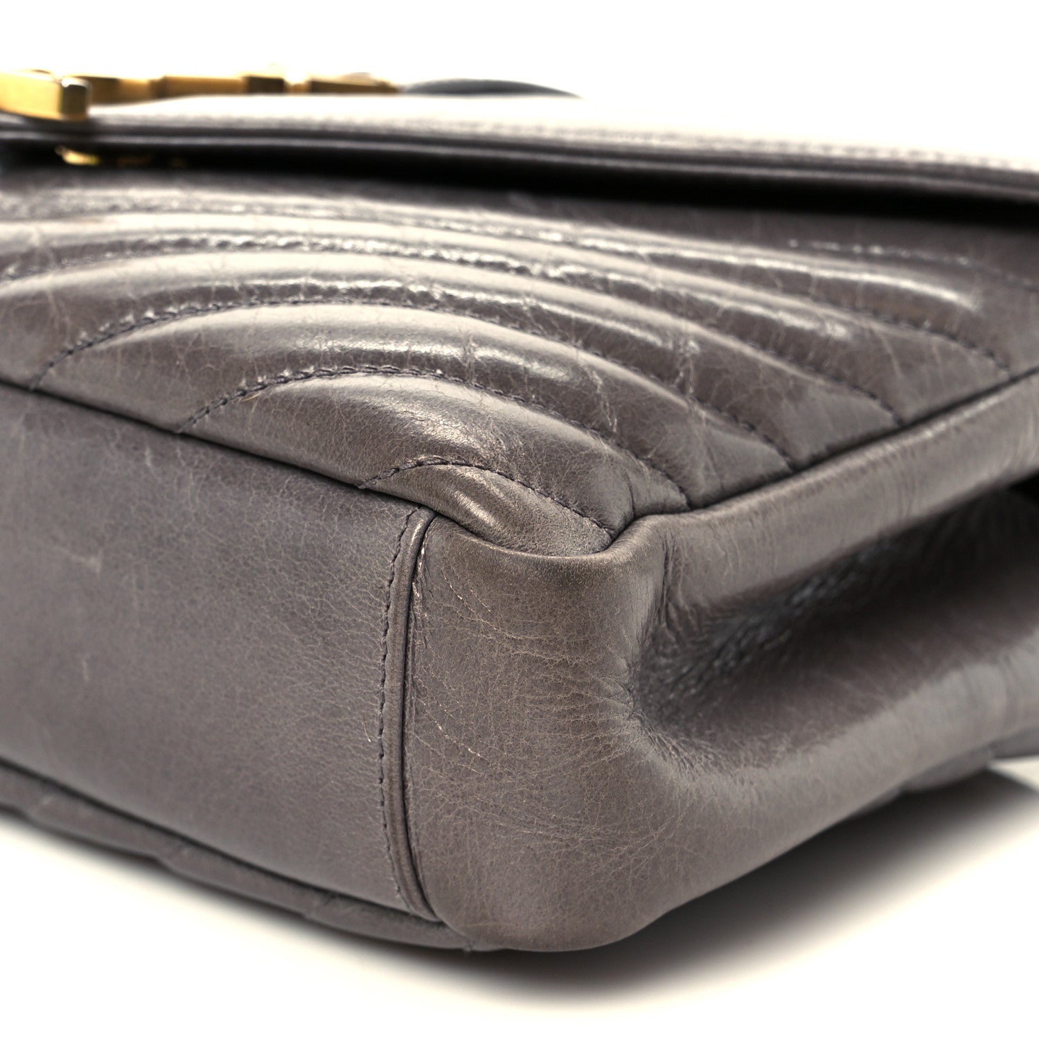 Saint Laurent Waxed Calfskin Matelasse Chevron Medium Monogram College Bag Fog Gray 10 of 10
