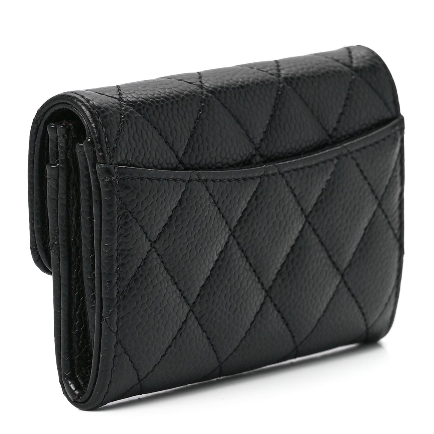 Caviar Quilted Flap Card Holder Wallet Black