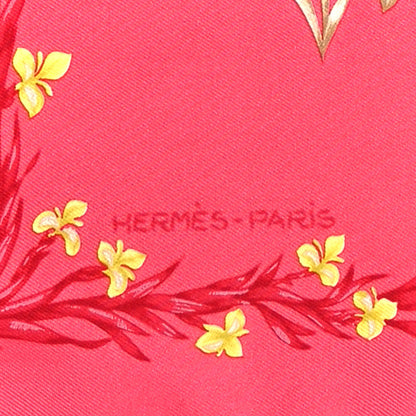 Hermes Silk Gavroche Twill Mousseline Cheval Fleuri Scarf 45 Framboise Sable Soleil 2 of 4