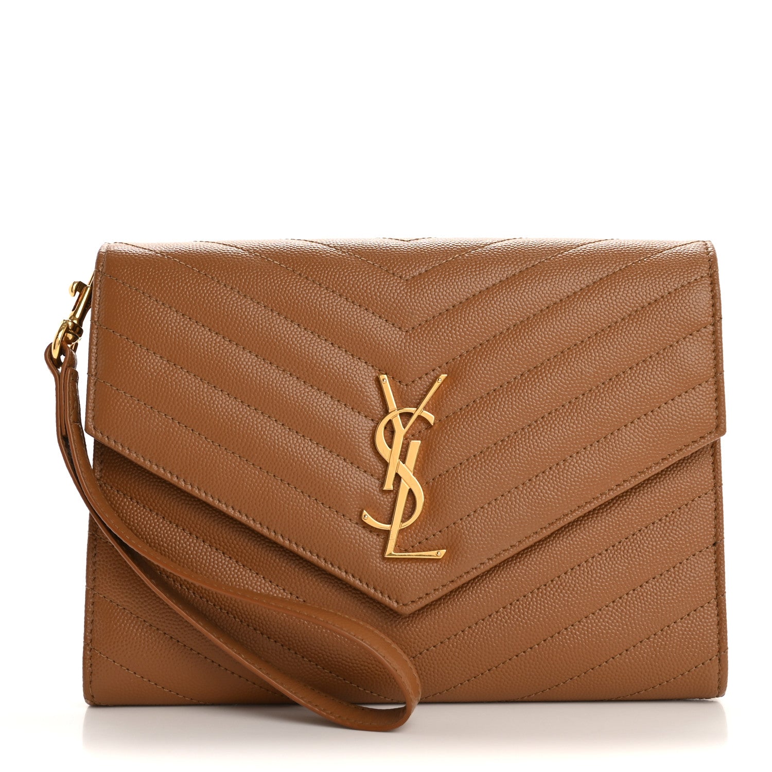 Saint Laurent Grain De Poudre Matelasse Chevron Monogram Envelope Natural Dark 1 of 10