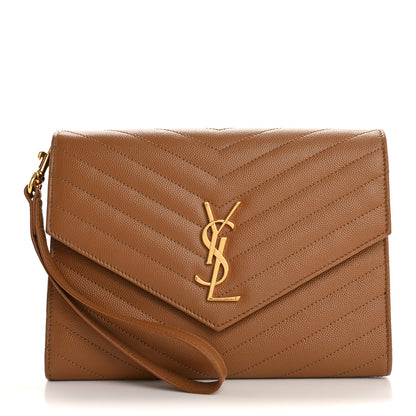 Saint Laurent Grain De Poudre Matelasse Chevron Monogram Envelope Natural Dark 1 of 10