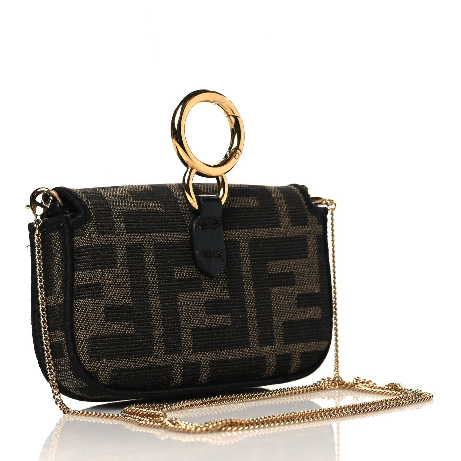 Fendi Fabric Jacquard FF 1974 Nano Baguette Charm Tobacco Moro Black 3 of 10
