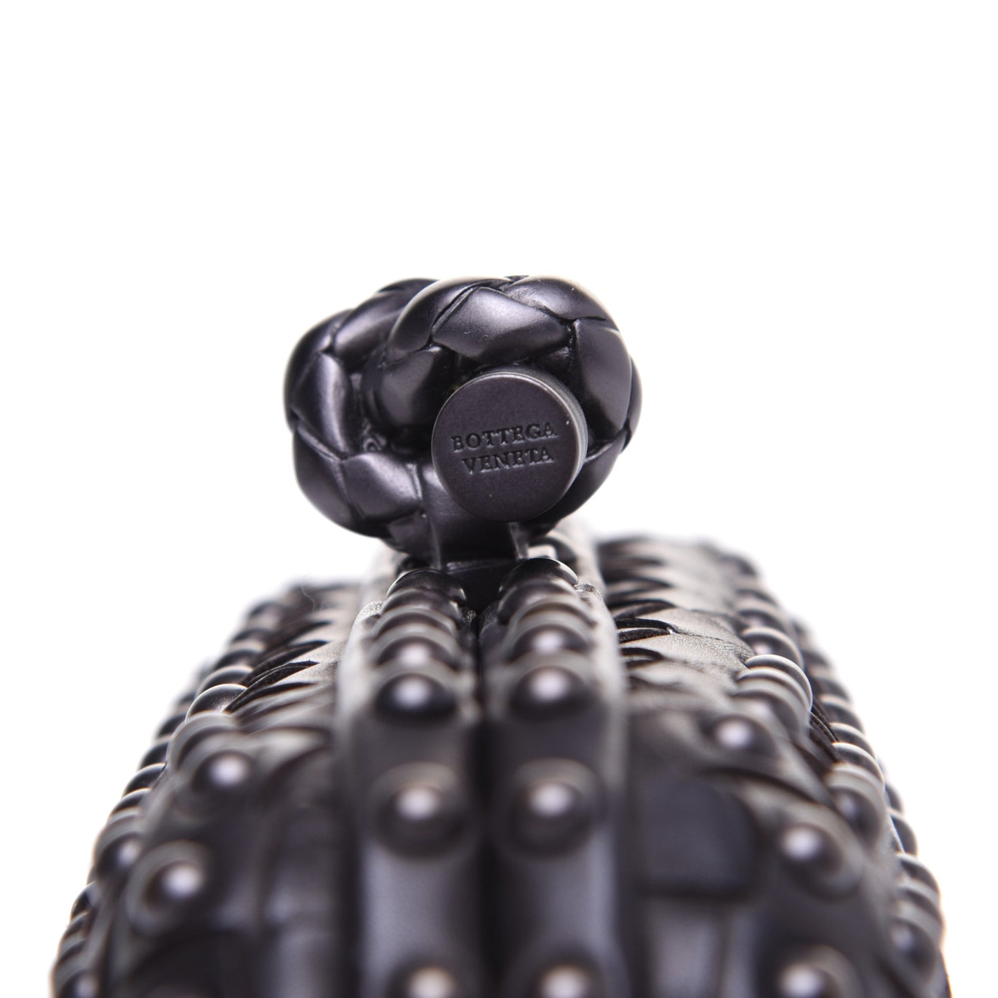 Waxy Nappa Intrecciato Knot Studded Clutch Black