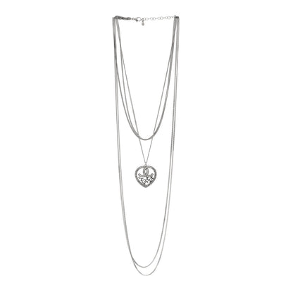 Chanel Crystal Heart CC Multi Strand Chain Necklace Silver 3 of 6