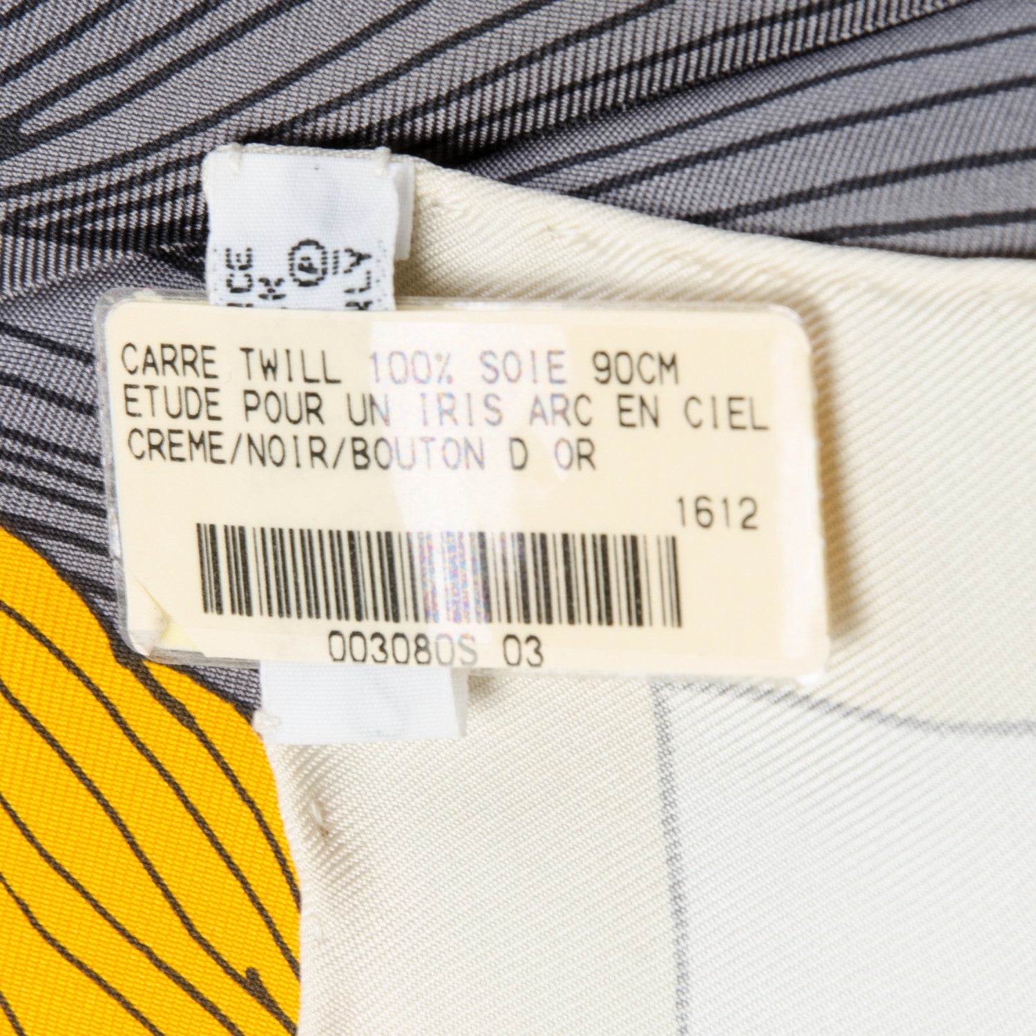 Hermes Silk Etude Pour Un Iris Arc En Ciel Scarf 90 Creme Noir Bouton D'Or 5 of 7