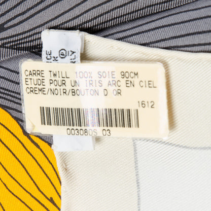 Hermes Silk Etude Pour Un Iris Arc En Ciel Scarf 90 Creme Noir Bouton D'Or 5 of 7