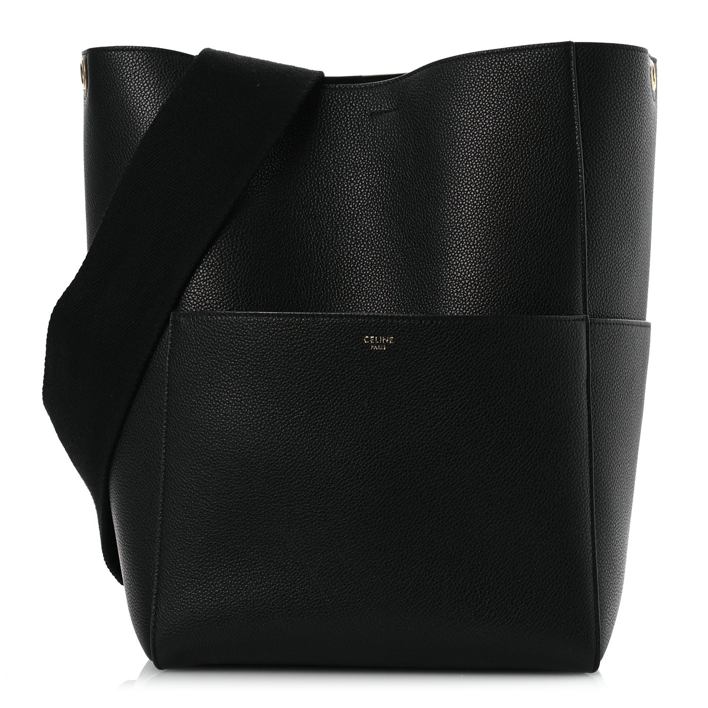 Soft Grained Calfskin Sangle Bucket Bag Black