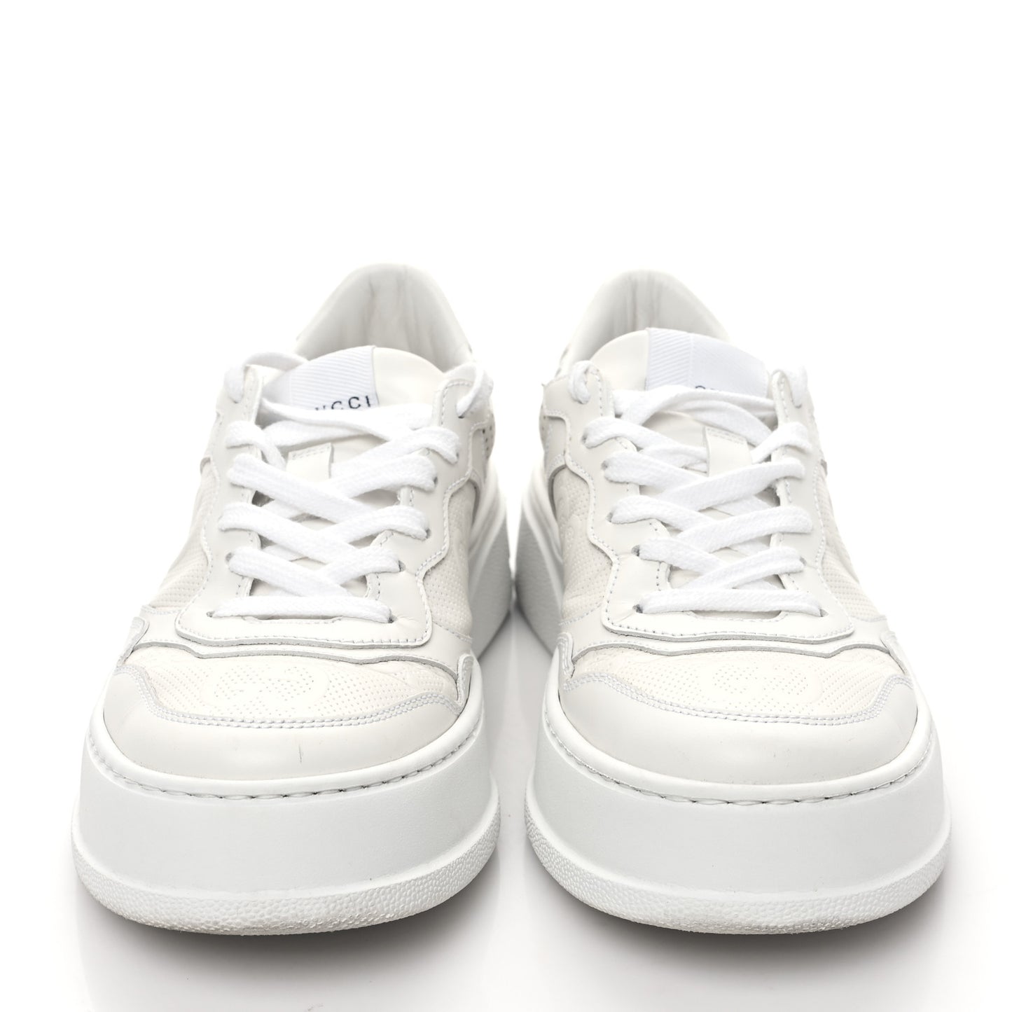 Calfskin GG Tennis Embossed Perforated Womens Platform 55mm Sneakers 38 Great White