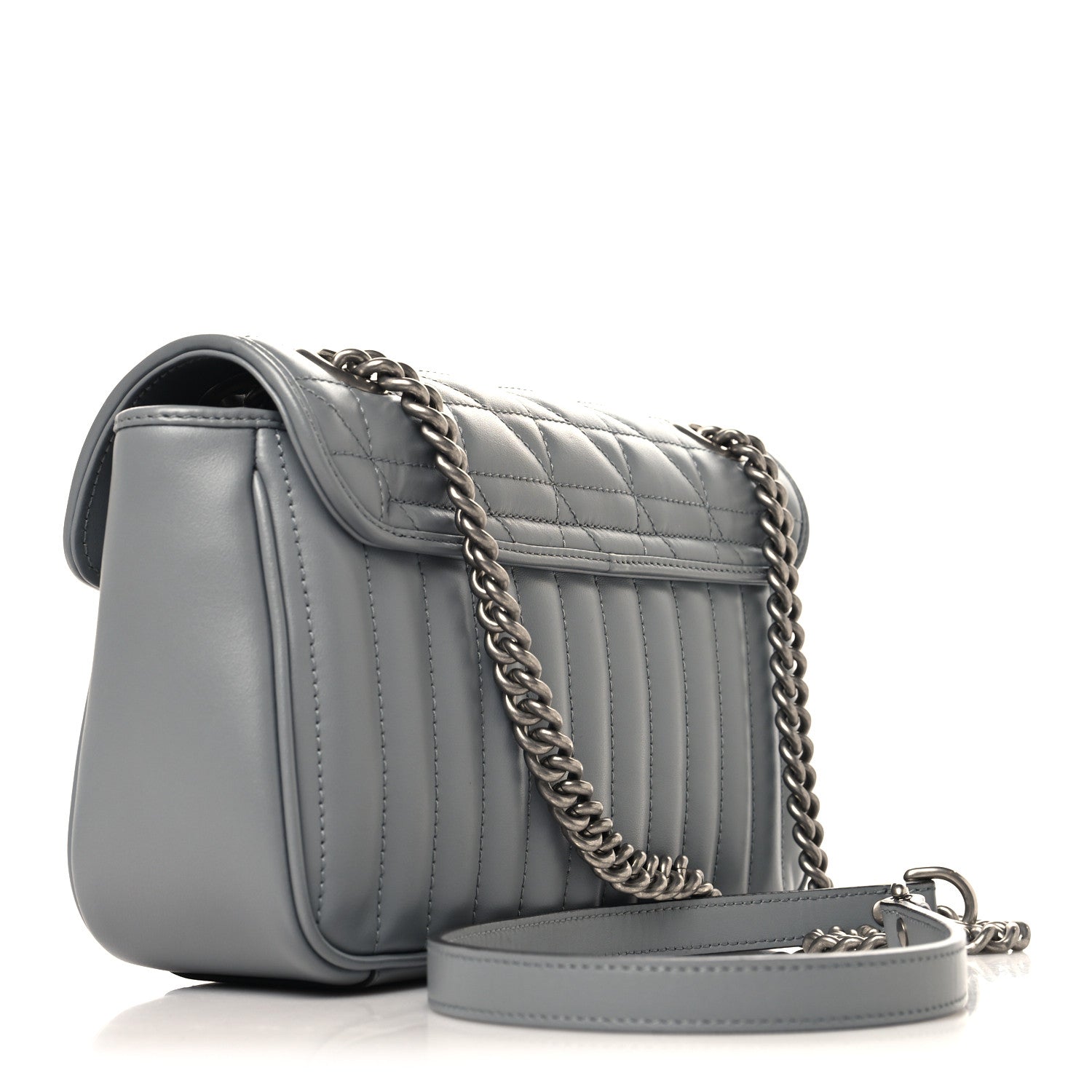 Gucci Calfskin Matelasse Aria Small GG Marmont Shoulder Bag Deep Grey 3 of 10