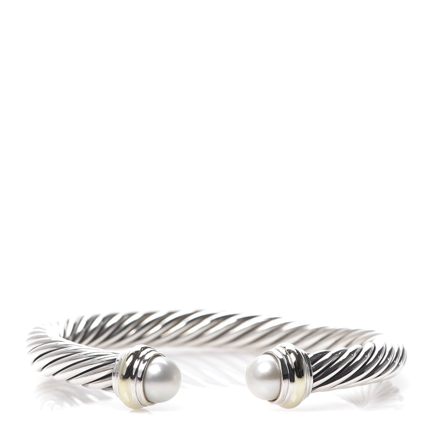 Sterling Silver 14K Yellow Gold Pearl 7mm Cable Classics Bracelet