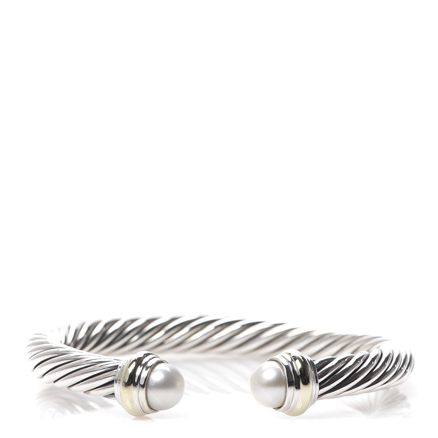 David Yurman Sterling Silver 14K Yellow Gold Pearl 7mm Cable Classics Bracelet 1 of 4