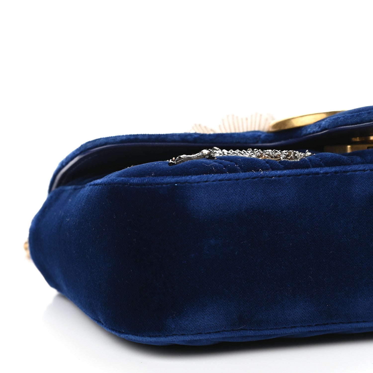 Gucci Velvet Matelasse Embroidered Mini GG Marmont Shoulder Bag Cobalt Blue 8 of 9