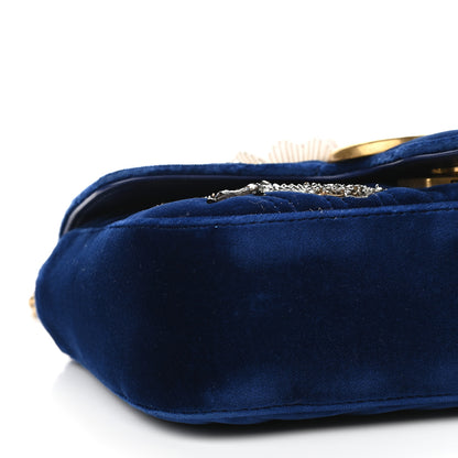 Gucci Velvet Matelasse Embroidered Mini GG Marmont Shoulder Bag Cobalt Blue 8 of 9