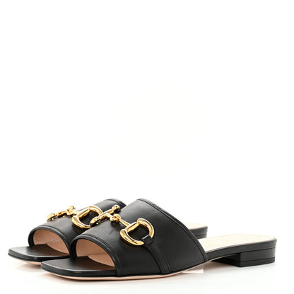 Gucci Nappa Horsebit Flat Slide Sandals 39 Black 3 of 10