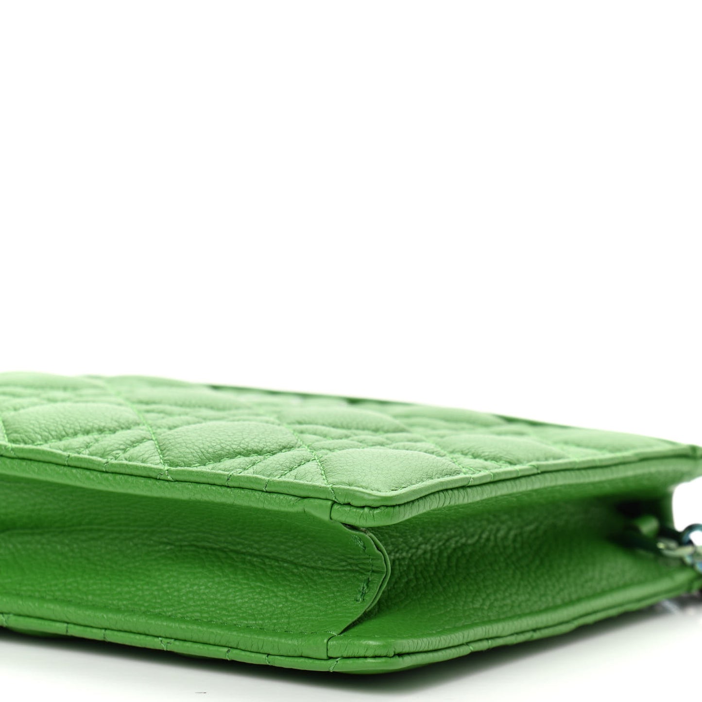 Calfskin Cannage Caro Zipped Pouch With Chain Bright Green