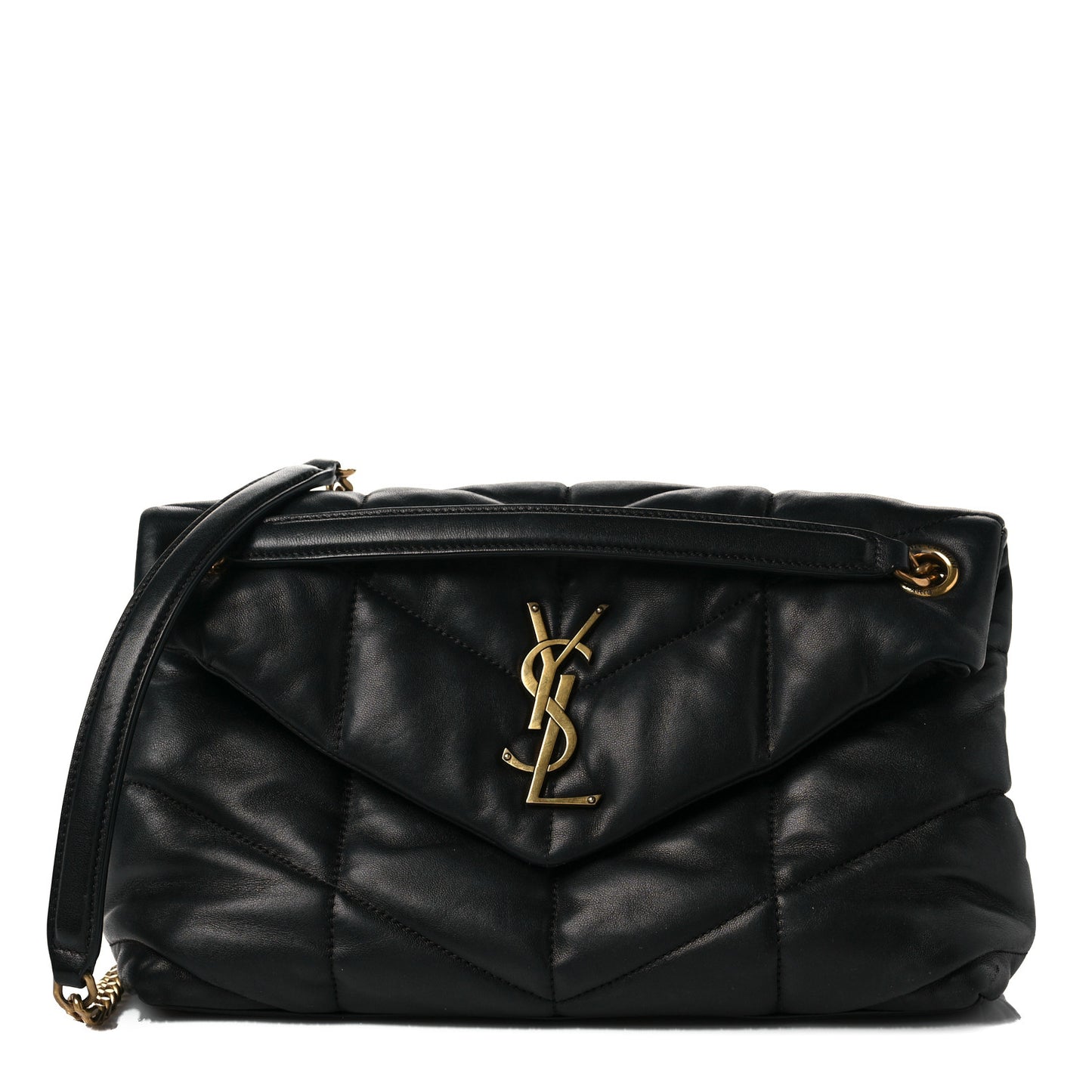 Lambskin Quilted Small Loulou Puffer Monogram Chain Satchel Black