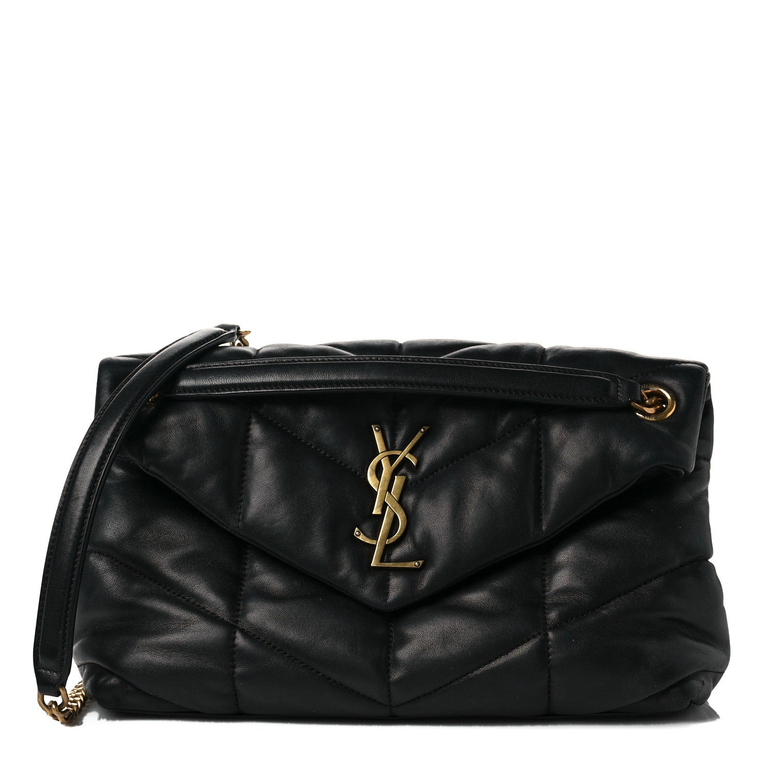 Saint Laurent Lambskin Quilted Small Loulou Puffer Monogram Chain Satchel Black 1 of 5