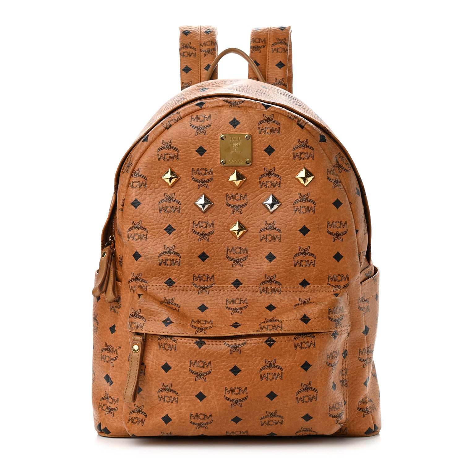 MCM Visetos Medium Sprinkle Stud Stark Backpack Cognac 1 of 14